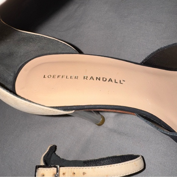 Rare Loeffler Randall Black Tan Leather Suede METAL Heels Sandals Shoes 8.5 - Picture 3 of 9